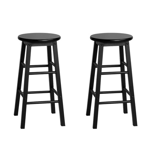 Artiss Set of 2 Beech Wood Backless Bar Stools - Black