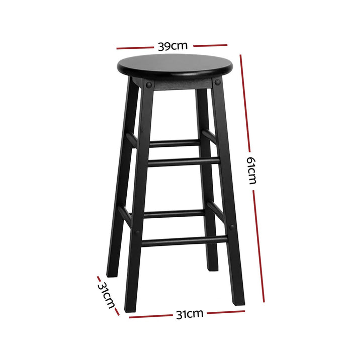 Artiss Set of 2 Wooden Backless Kitchen Counter Stools - Black