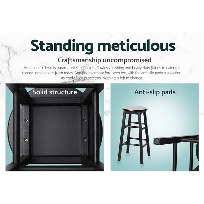 Artiss Set of 2 Wooden Backless Kitchen Counter Stools - Black