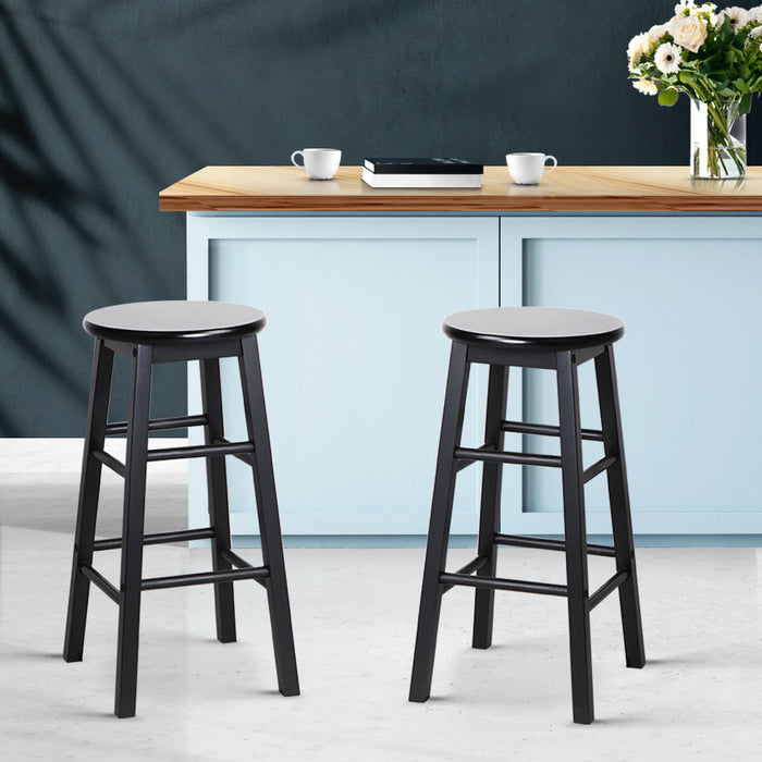 Artiss Set of 2 Wooden Backless Kitchen Counter Stools - Black