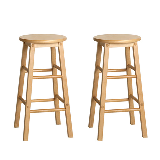 Artiss Set of 2 Beech Wood Backless Bar Stools - Natural