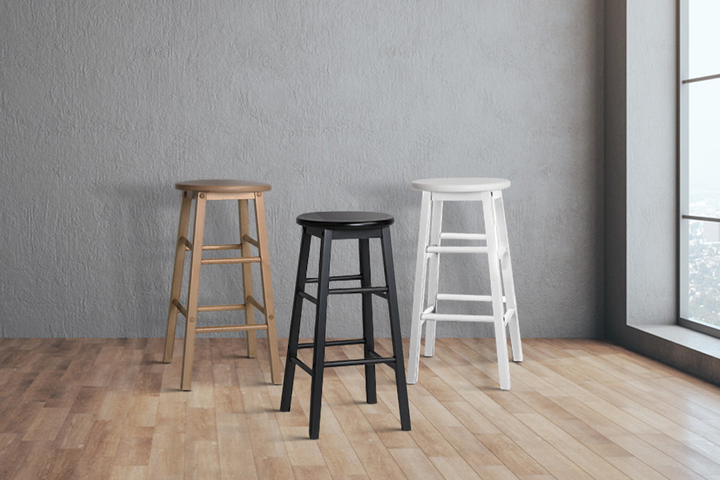 Artiss Set of 2 Beech Wood Backless Kitchen Counter Stools - White