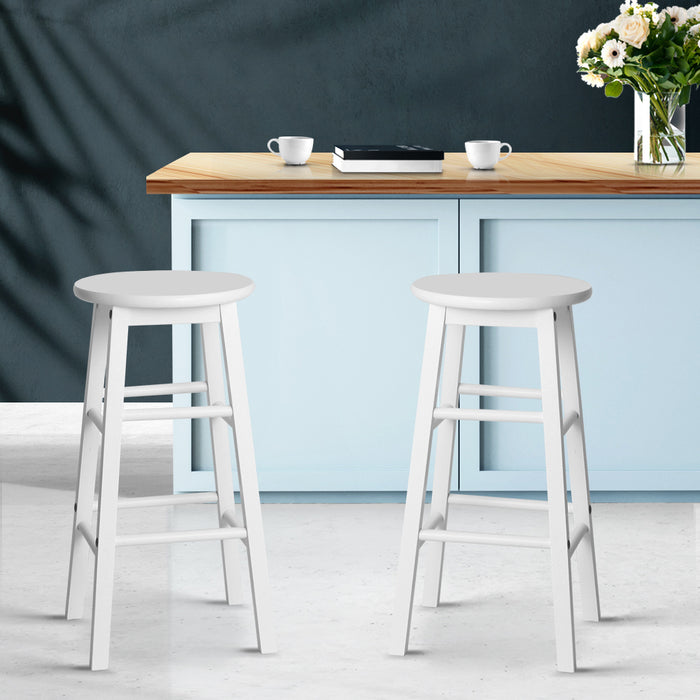 Artiss Set of 2 Beech Wood Backless Kitchen Counter Stools - White