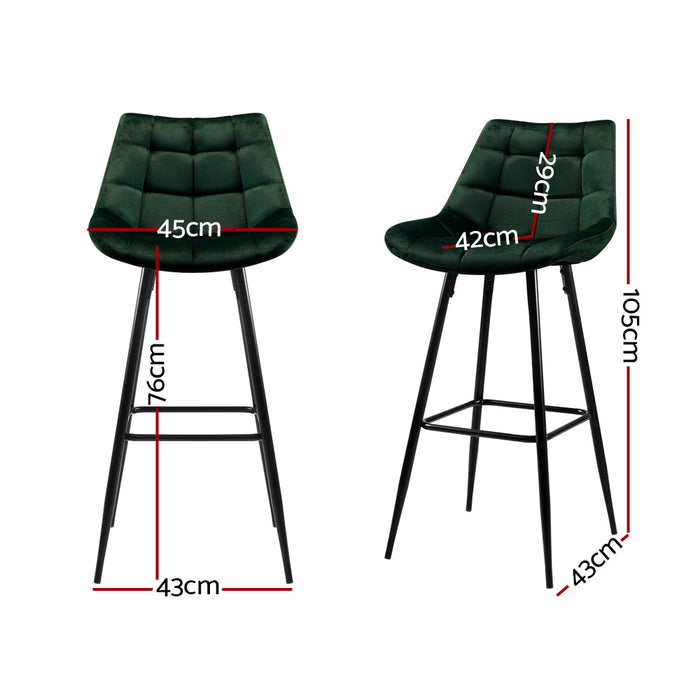 Paris velvet Bar Stool (set of 2 ) 76 cm-Green