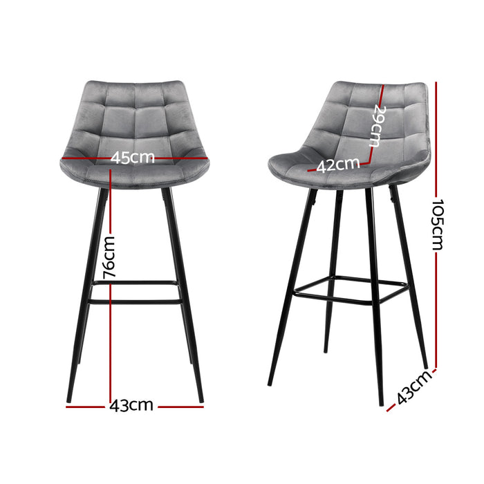 Paris velvet Bar Stool (set of 2 ) 76 cm-Grey