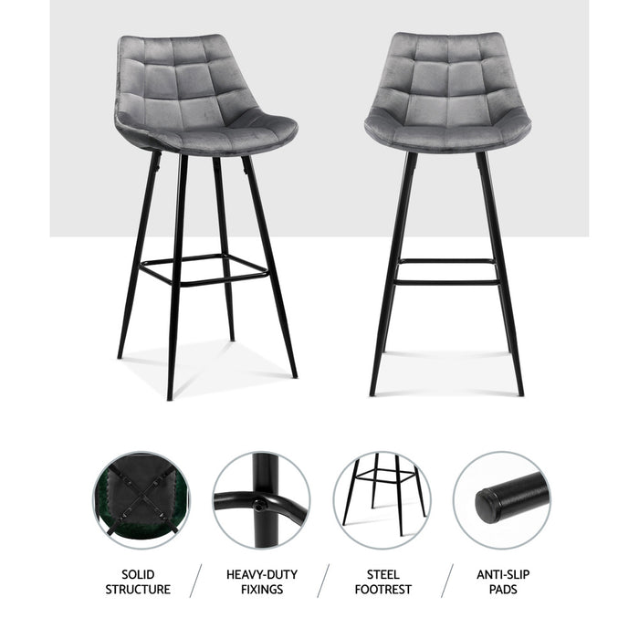 Paris velvet Bar Stool (set of 2 ) 76 cm-Grey