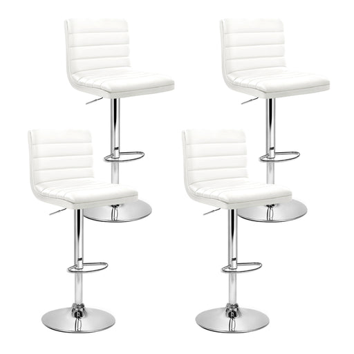 Artiss Set of 4 PU Leather Lined Pattern Bar Stools- White and Chrome