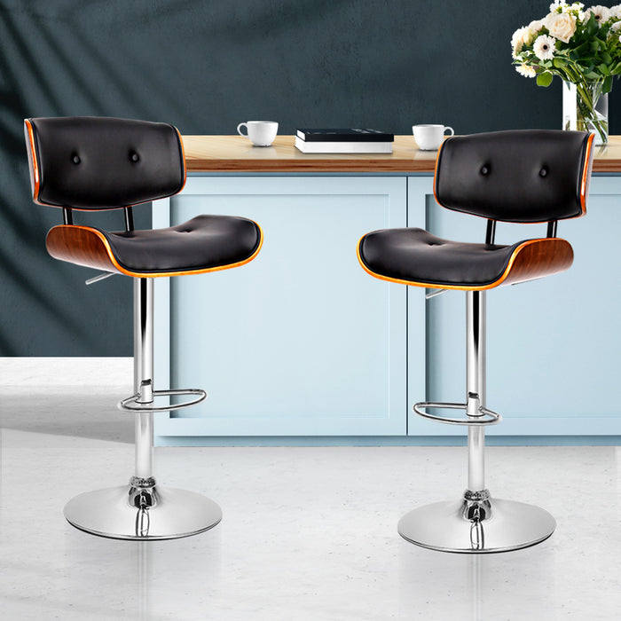 Phoenix Classical Pu Leather Kitchen Stool (Set of 2)  Black