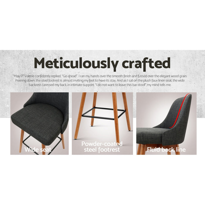 Marlowe Fabric Kitchen Bar Chair  (set of 2) 65cm Charcoal