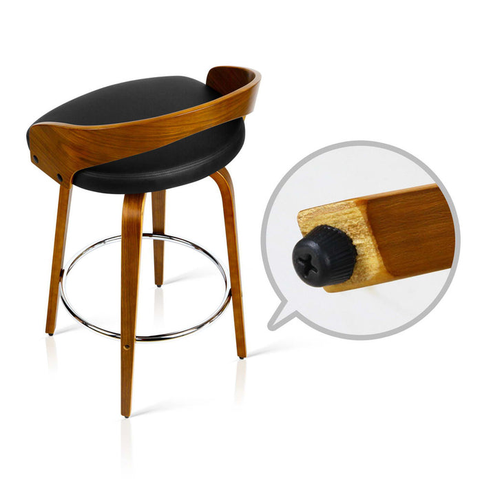 Walnut Wood Kitchen Stool (Set of 2 )-Black