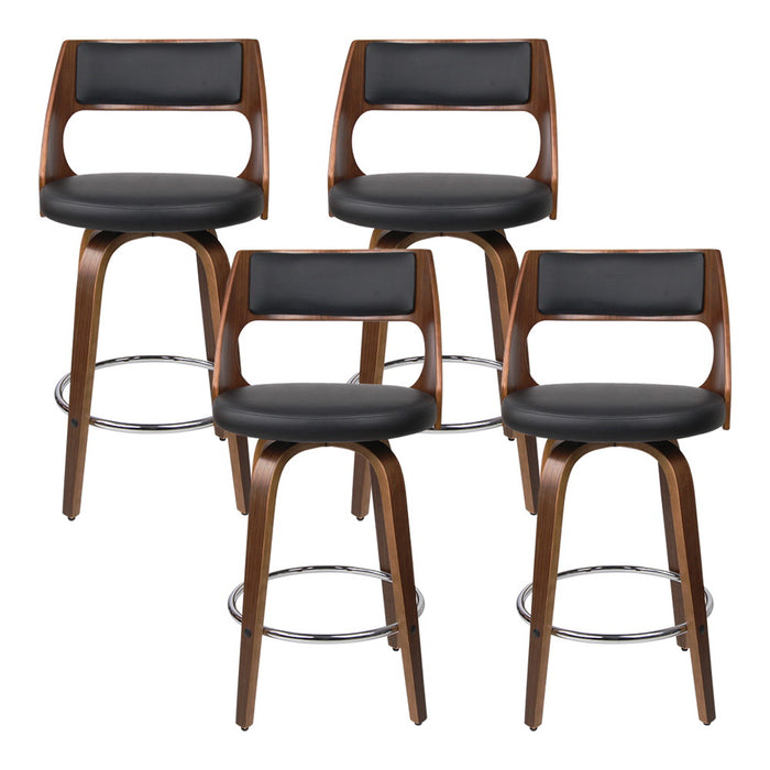 Venetia Tall Bar Stools Leatherette-Wood (Set of 4) Black 76 cm