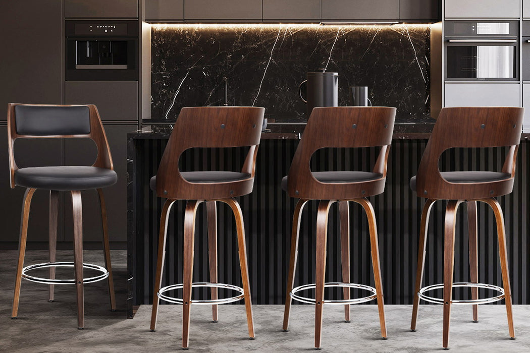 Venetia Tall Bar Stools Leatherette-Wood (Set of 4) Black 76 cm