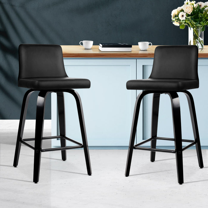 Salena Leatherette Kitchen bar Stool (Set of 2) Black