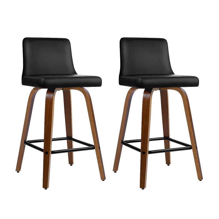 Artiss Set of 2 Wooden PU Leather Bar Stool - Black and Brown Wood Legs