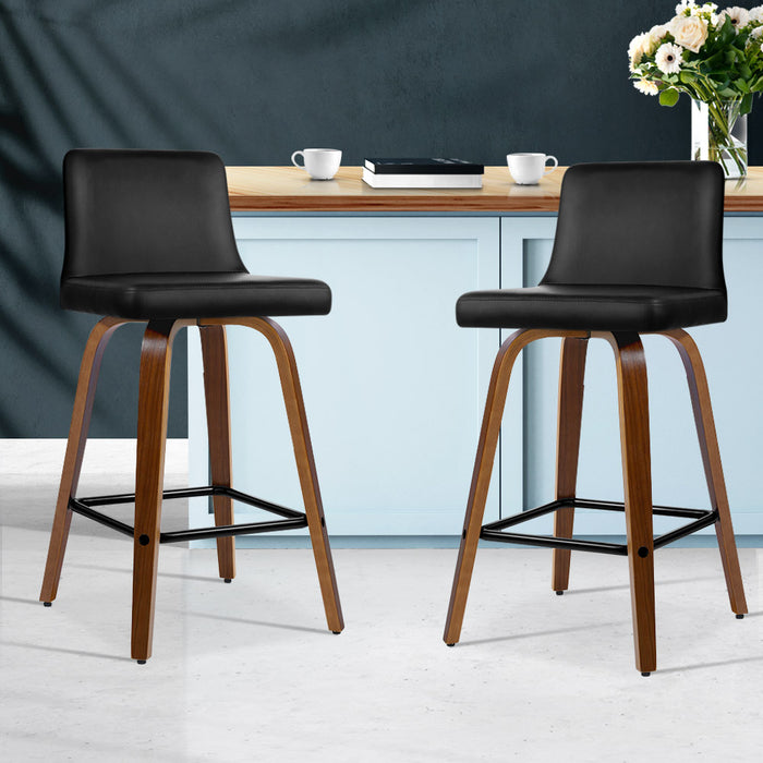 Salena Leatherette Kitchen Bar Stool (Set of 2) Black-walnut