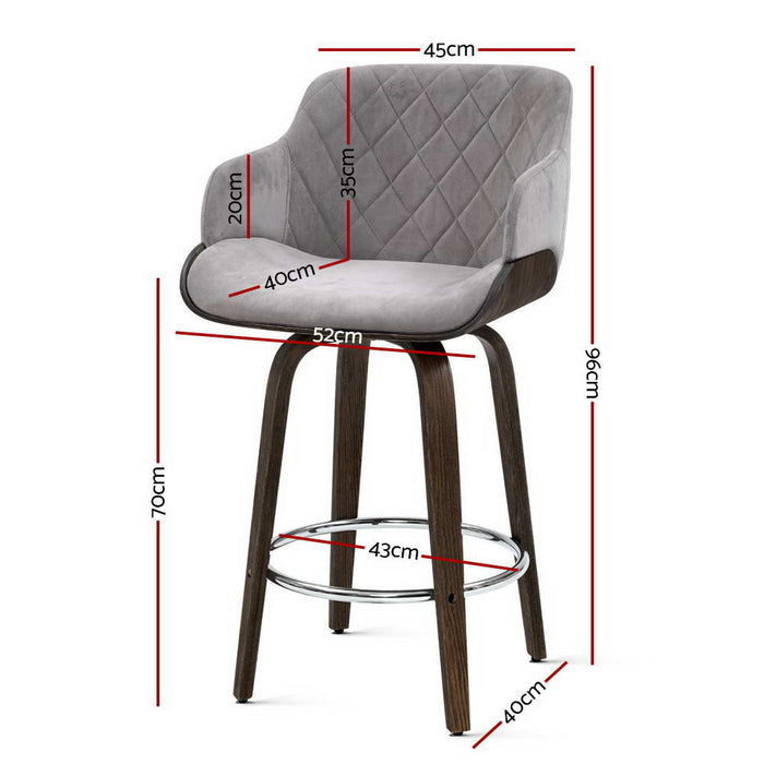 Amal High Class Velvet Swivel Bar Stool 70cm Grey