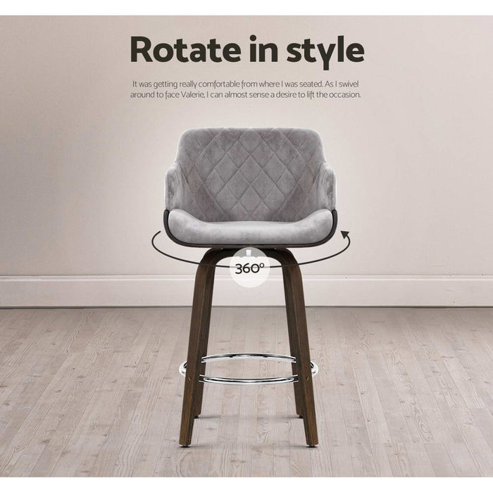 Amal High Class Velvet Swivel Bar Stool 70cm Grey