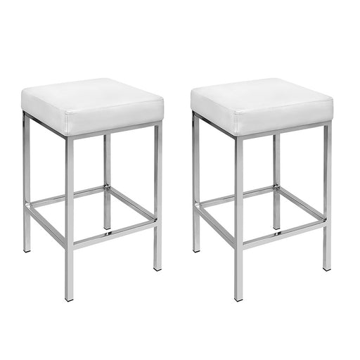 Artiss Set of 2 PU Leather Backless Bar Stools - White and Chrome