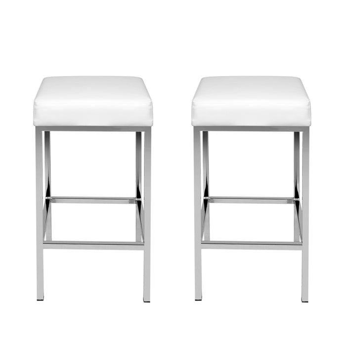 Artiss Set of 2 PU Leather Backless Kitchen Bar Stools - White and Chrome