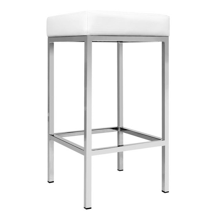 Artiss Set of 2 PU Leather Backless Kitchen Bar Stools - White and Chrome