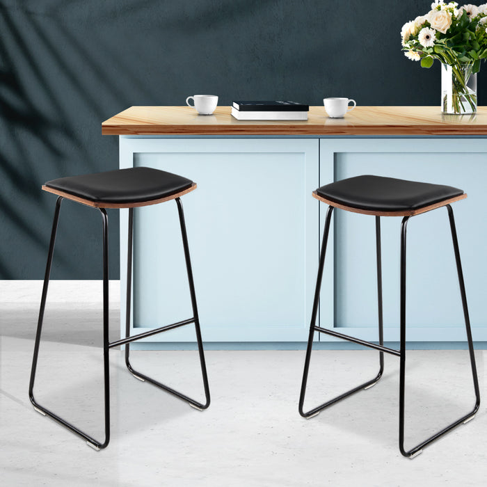 Boston Pu Leather metal  Bar Stool (SET OF 2) BLACK