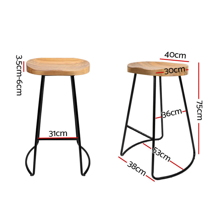 Toledo Wooden Bar Stool  (Set of 4 ) 75cm Natural & industrial