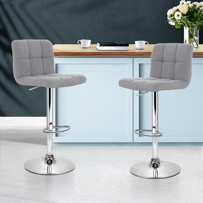 Colette  Fabric Grey Swivel Bar stool (Set of 2)