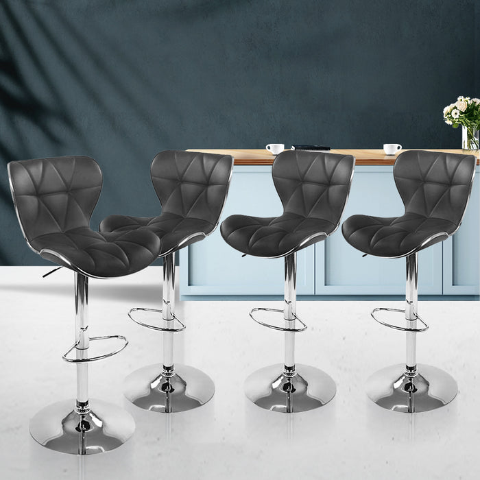 Sophia Pu Leather  Bar Stool (Set of 4) Black