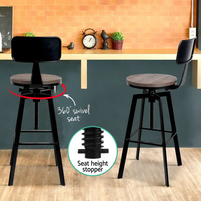 Kansas Adjustable Swivel Rustic Industrial Bar Stool