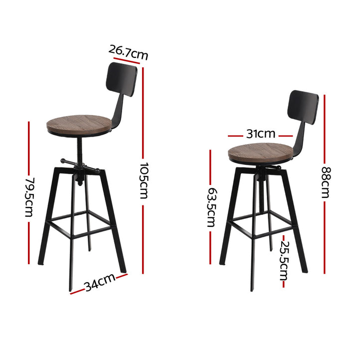 Kansas Adjustable Swivel Rustic Industrial Bar Stool (Set of 2)