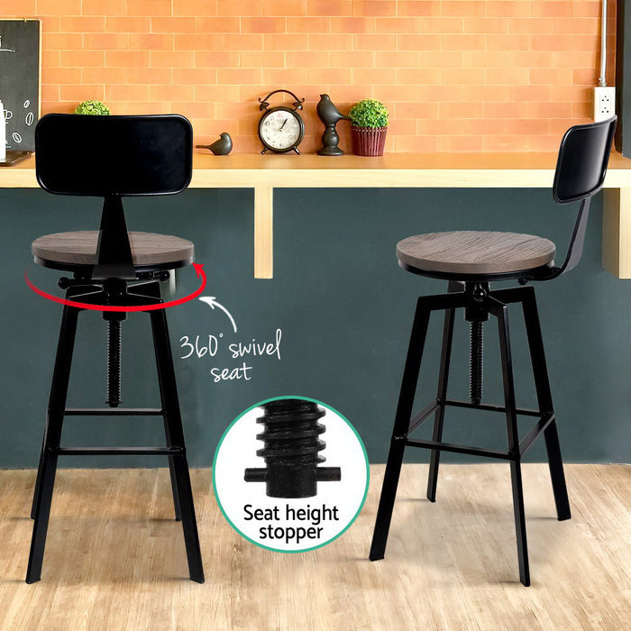 Kansas Adjustable Swivel Rustic Industrial Bar Stool (Set of 2)