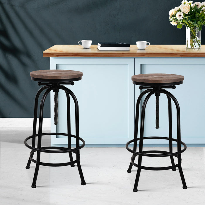 Jacks Vintage Industrial Steel Wooden Bar Stool (Set Of 2)