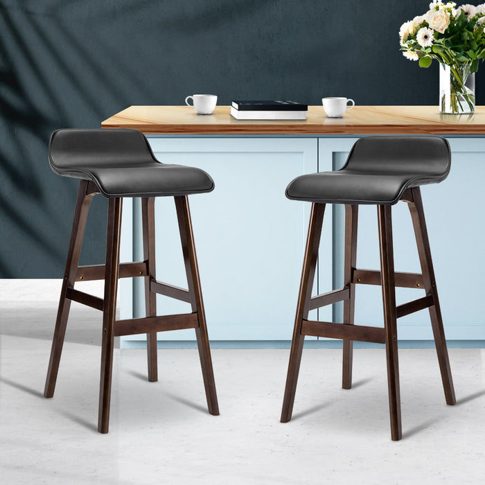 Lanelle Wooden Black Pu Leather Bar Stool (Set of 2) 74cm