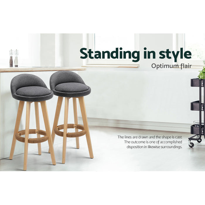 Adele Natural Wood Fabric Kitchen Barstool (Set of 2) 69 cm grey