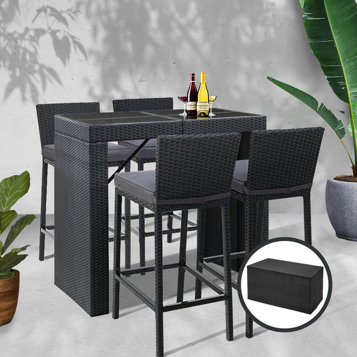 Outdoor Bar Set Table Chairs Stools Rattan Patio Furniture 4 Seaters