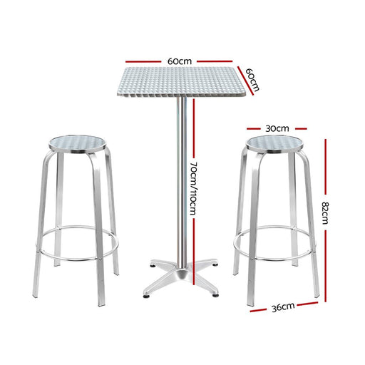 Adjustable Aluminum Square Table Stools Bar Set