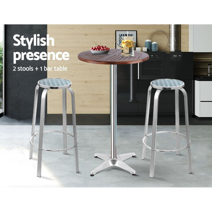 Adjustable Alloy wooden Out Door Bar Table Stools Set